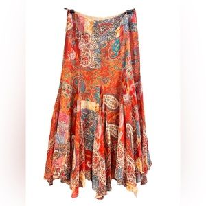 LAUREN RALPH LAUREN Silk Gypsy midi Handkerchief hem maxi skirt